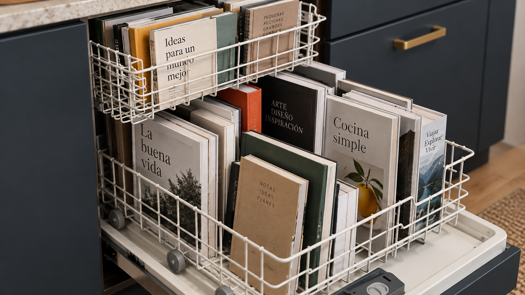 Cesta con libros de una editorial independiente