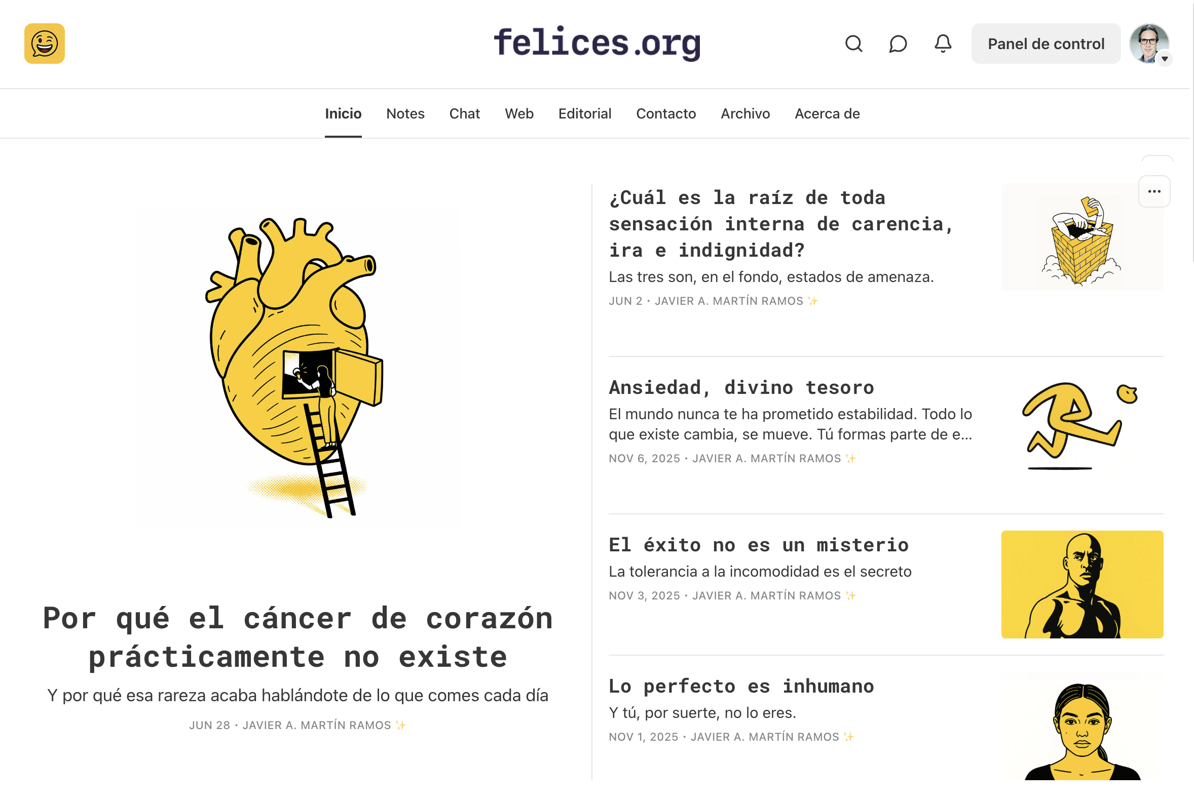 Captura actual de la landing de felices.org en un portátil