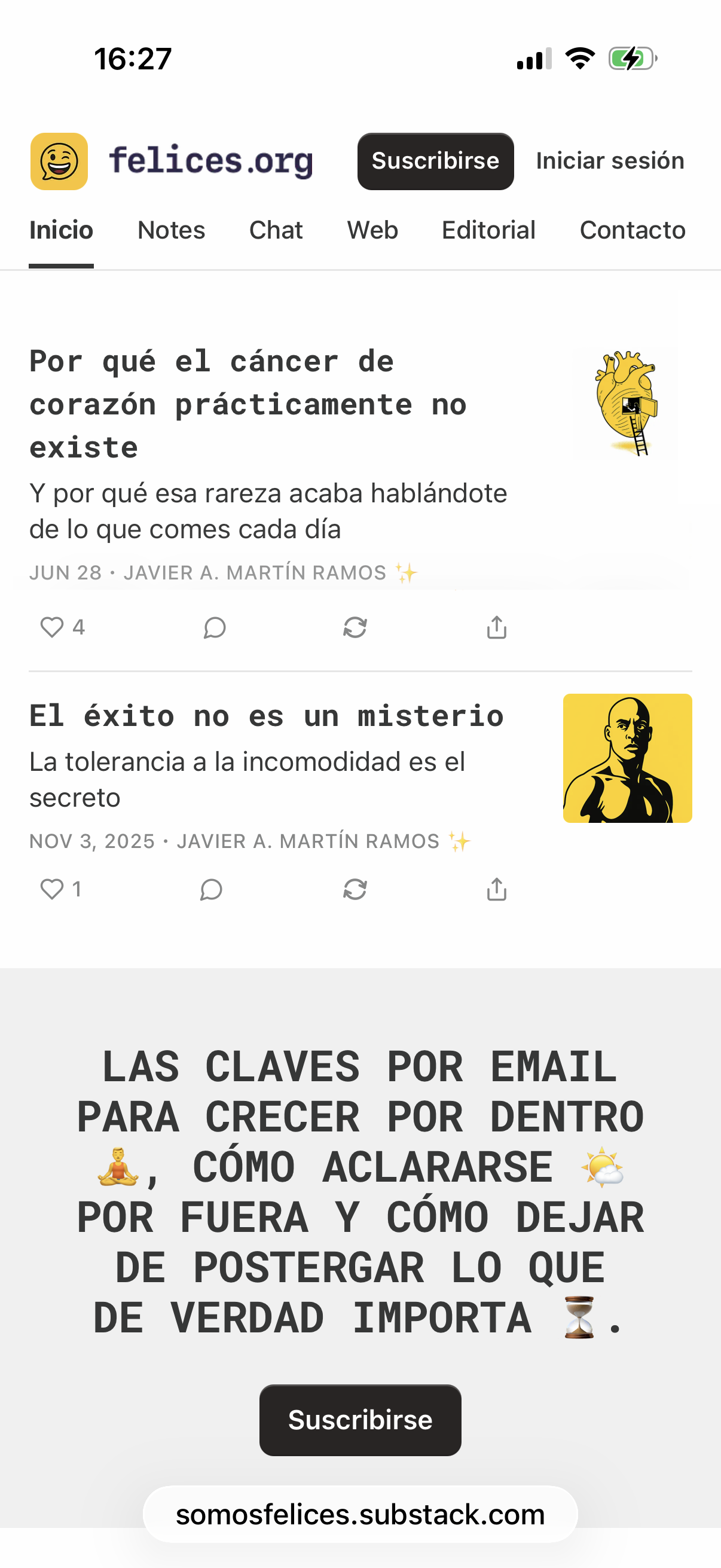 Captura actual de felices.org en la pantalla de un iPhone